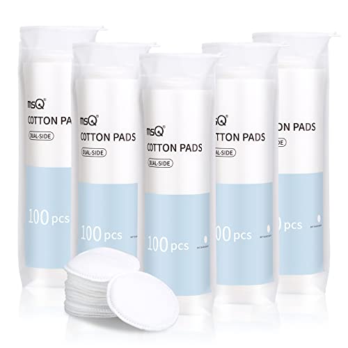 MSQ Cotton Rounds 500 Count Makeup Remover Pads Hypoallergenic Face Cotton Pads Facial Cleansing Round Cotton Pads LintFree